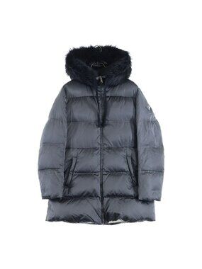 Prada A-line Sheepskin Fur Nylon Down Coat Gray
